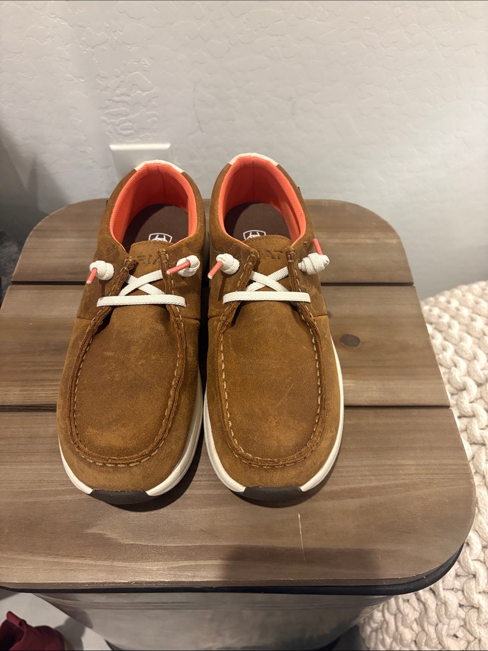 Ariat Women's Suede Boat Shoes in Brown with Orange Lining